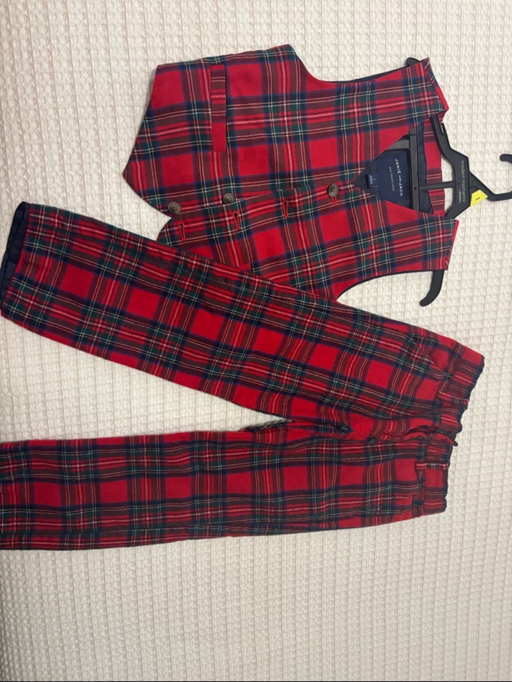 Janie and Jack Red Plaid Vest and Pants Matching Set